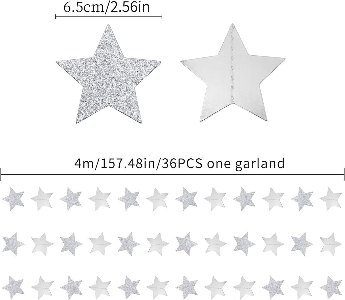 Disco Silver Party Decorations Garland-Hanging Birthday Paper Star Streamer Banner,Bachelorette Engagement Bridal Shower Wedding Christmas New Years Graduation 52FT Supplies Joylune