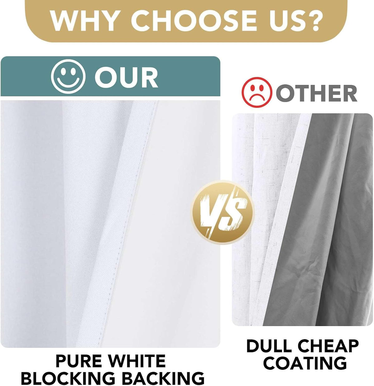 H.VERSAILTEX 100% Blackout Linen Curtains 84" L 2 Panels Bright White
