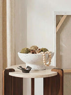 LE TAUCI 10" Ceramic Decorative Bowl, Key Bowl for Entryway, Handcrafted Sturdy Pedestal Bowl, Modern Farmhouse Fruit Bowl for Kitchen Counter, Centerpiece, Speckled White