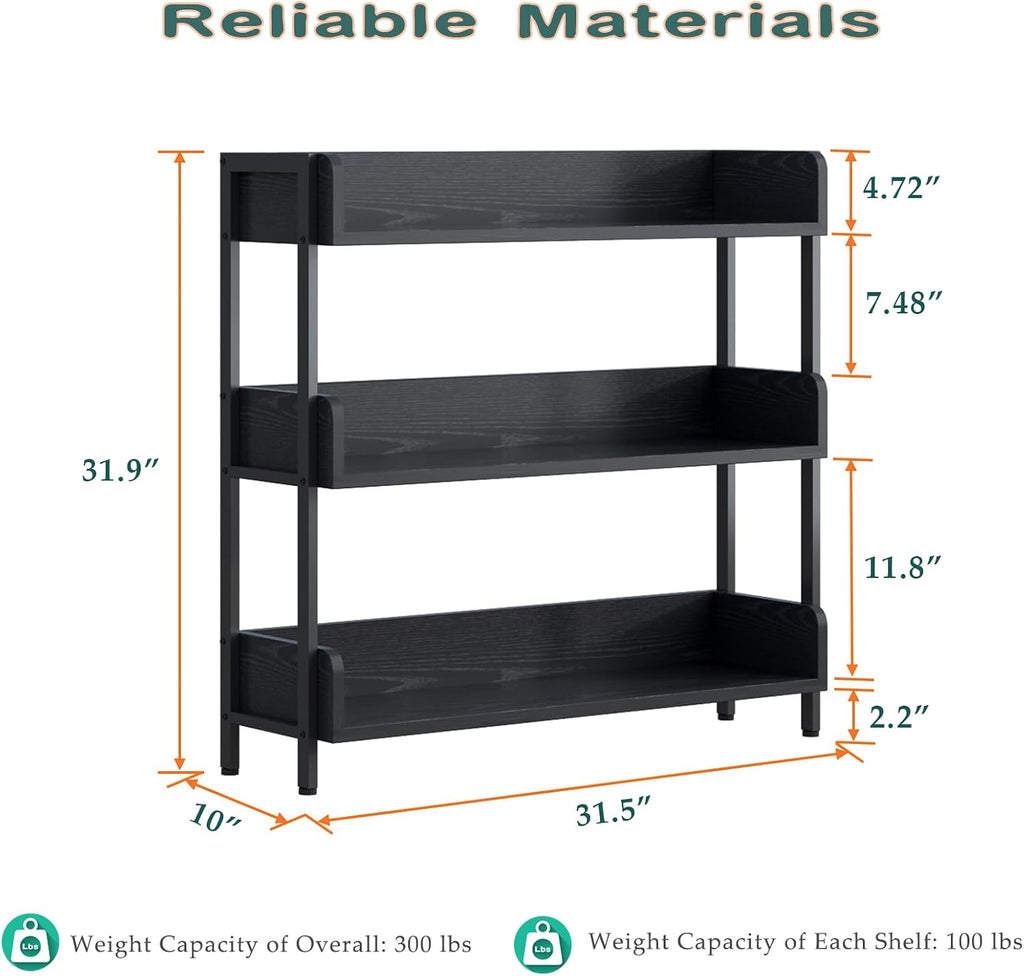 OSCHF Wide Open Shelf Bookcase, 3-Tier, Full Black