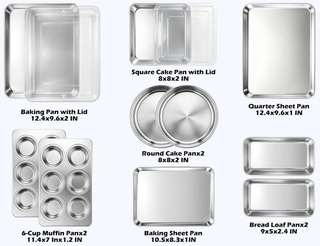 Leonyo Non-Toxic Stainless Steel Bakeware Baking Sheet Set of 10 with Lid