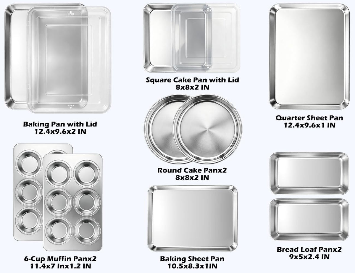 Leonyo Non-Toxic Stainless Steel Bakeware Baking Sheet Set of 10 with Lid