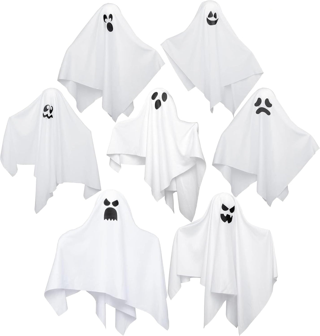 JOYIN 7 Pcs Halloween Hanging Ghost Decorations Outdoor, 19.6” Flying White Ghosts Decor for Halloween Tree Front Yard Patio Lawn Garden Party and Holiday Décor