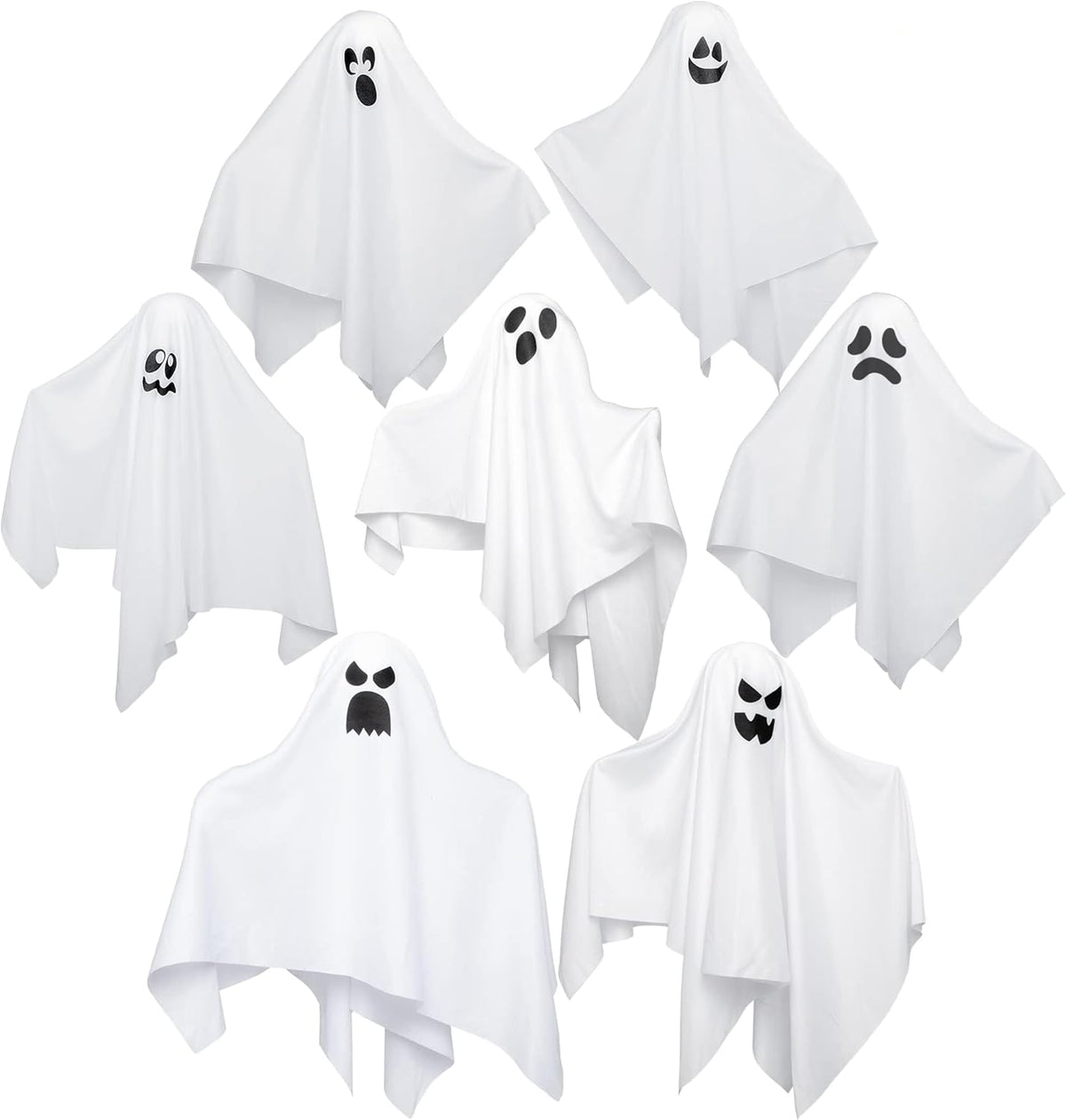 JOYIN 7 Pcs Halloween Hanging Ghost Decorations Outdoor, 19.6” Flying White Ghosts Decor for Halloween Tree Front Yard Patio Lawn Garden Party and Holiday Décor
