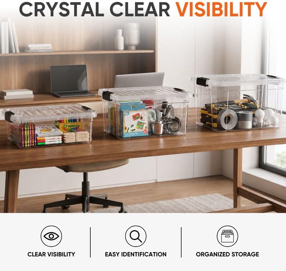 Superio 11 Quart Clear Plastic Storage Boxes with Lids, Stackable Organizer Containers, BPA-Free Storage Bins for Home, Office, School & Dorm, 1 Pack