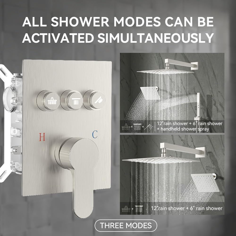 Shower Faucet Set Shower System Brushed Nickel, Push Button Diverter