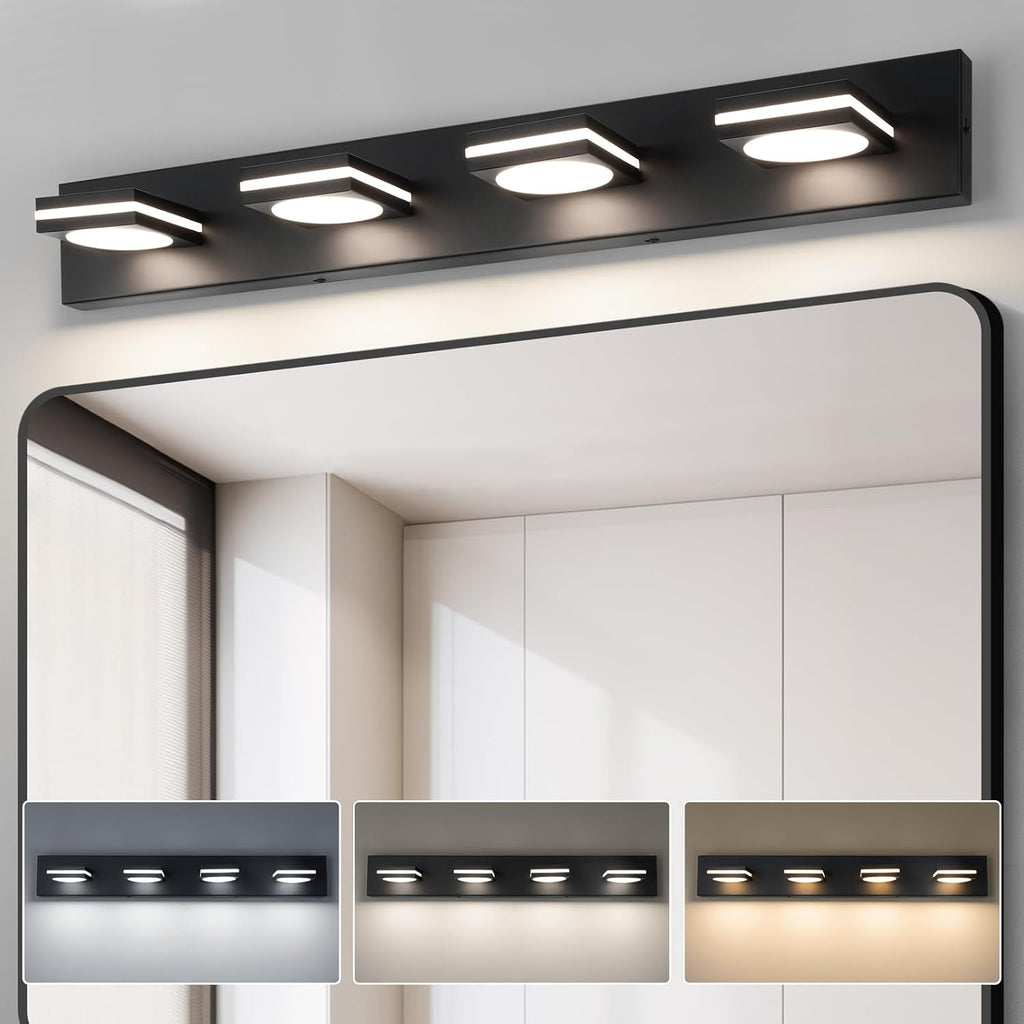 OKELI Bathroom Light Fixtures, Matte Black Vanity Light Modern LED 3CCT