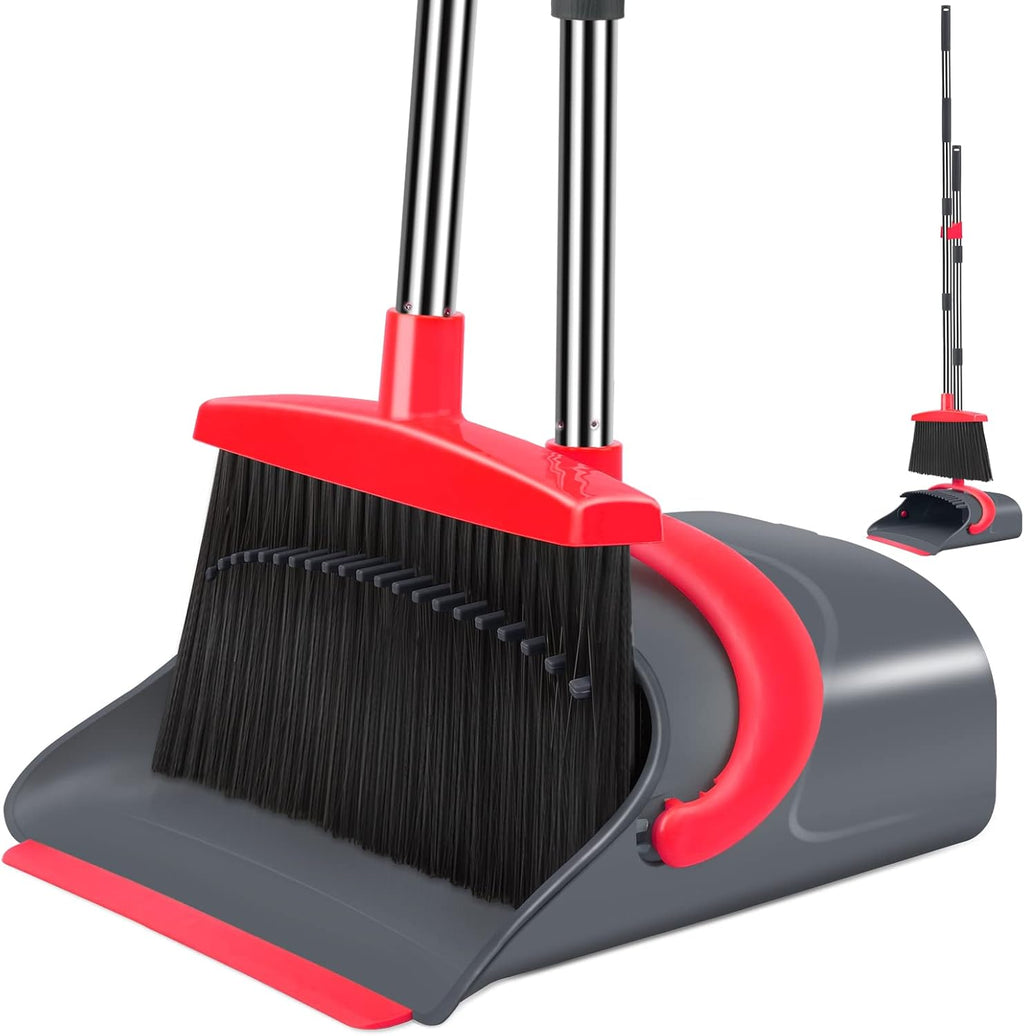 Ivandar Broom and Dustpan Set, Dust pan with Long Handle, Broom with Dustpan Combo Set, Broom and Dustpan for Home, Indoor or Outdoor Cleaning Tool (Deep Gray&Light Gray)
