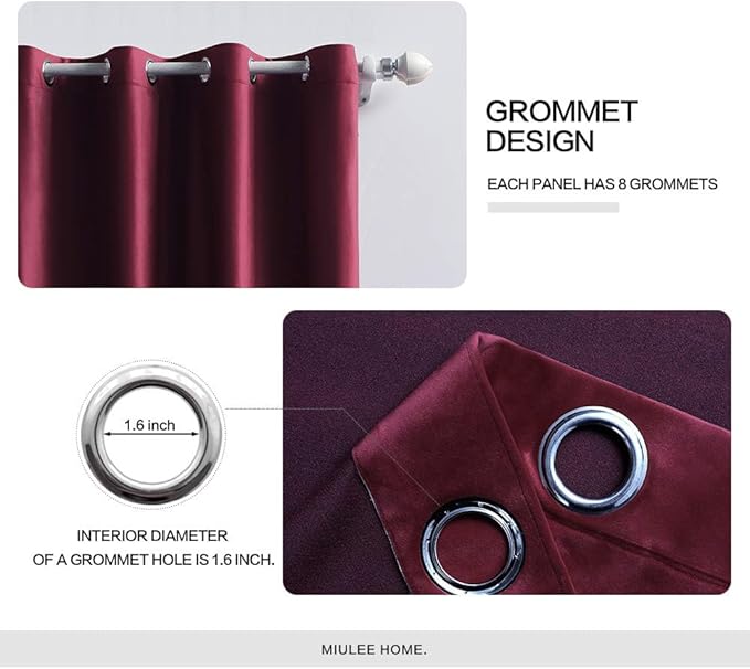 MIULEE Christmas Burgundy Velvet Curtains Solid Soft Red Blackout Curtain - Image 2