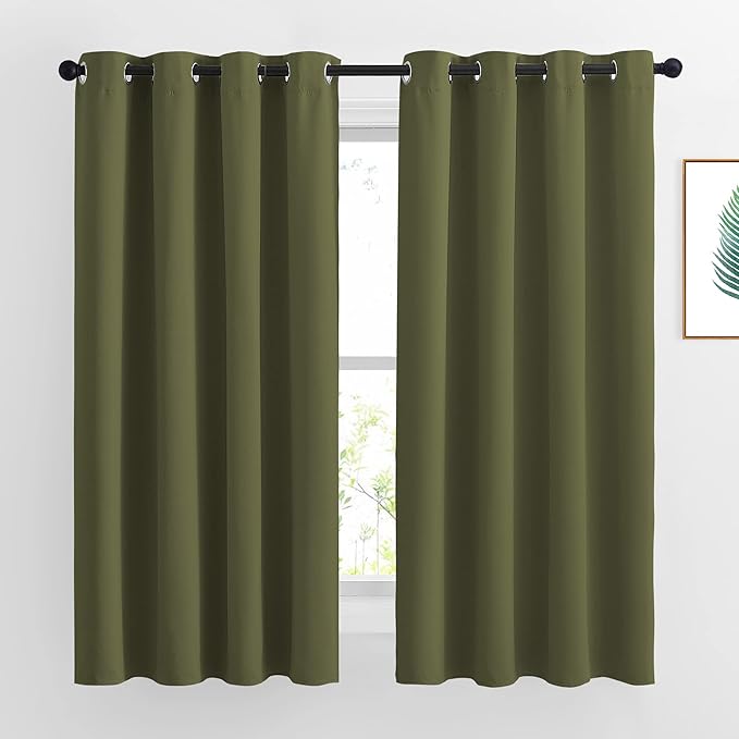 NICETOWN Blackout Olive Green Curtains 63 inches Long, Functional Blackout by NICETOWN