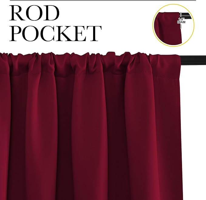 NICETOWN Wine Red Blackout Curtains 63 inches Long - Image 2