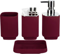 4Pcs Burgundy Bathroom Set, Square Boho Soap & Toothbrush Holder Set