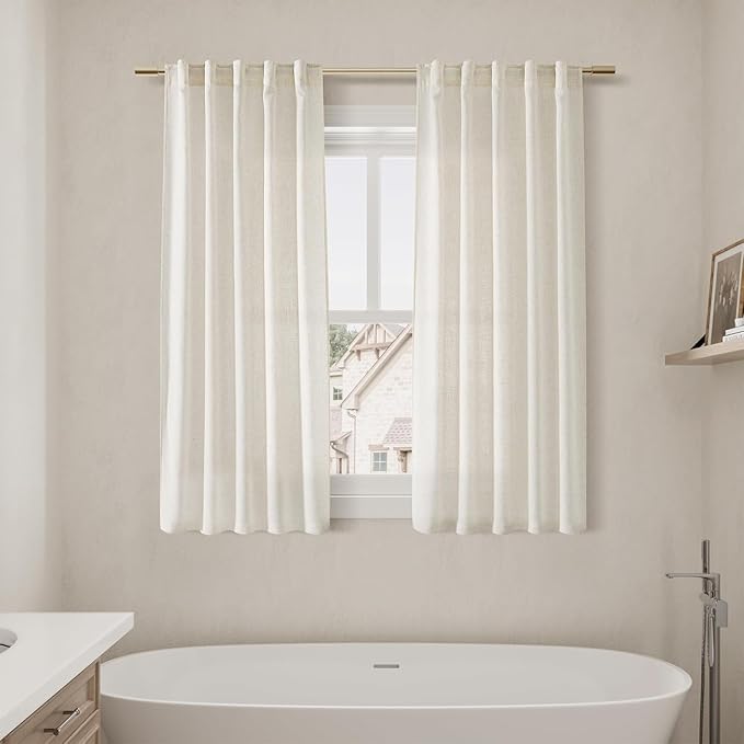 Nanspring 60 Inch Length Linen Curtains Cream Semi Sheer Light Filtering Back - Image 7
