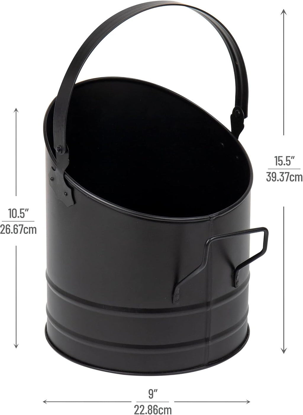 Mind Reader Fireplace Ash Bucket, 6L (1.5 gal) Capacity, Wood Stove, Fireplace Accessories, Metal, 9"L x 9"W x 10.5"H, Black