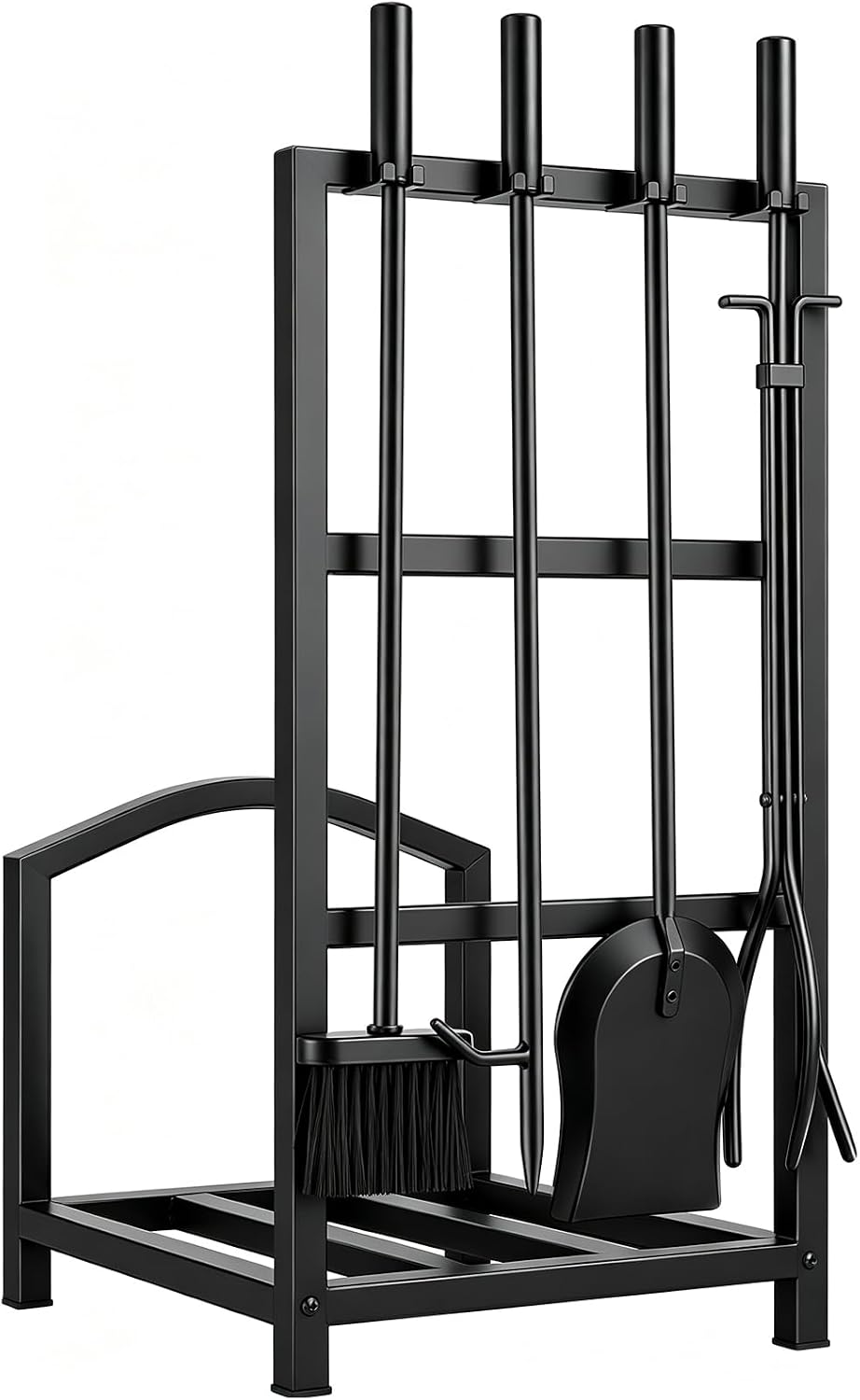 Fireplace Tools Set with Log Rack Holder, Heavy-Duty Steel Frame
