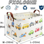 FXOLCSHE Rectangular Car basket,Car toy storage box,Collapsible Car Storage basket for boys,Waterproof PE Coating Storage,bedroom decor,Nursery hamper,Toy Organizer,Gift Basket(Vehicles)