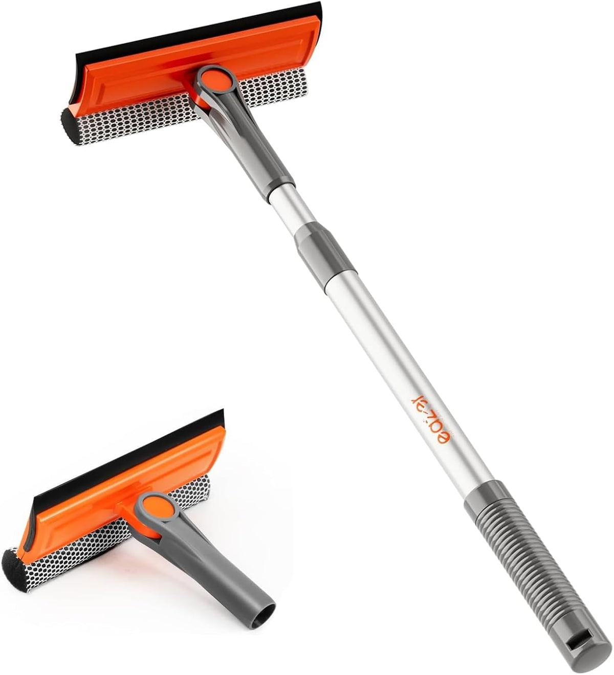 eazer Professional Window Squeegee, 2-in-1 Rotatable Squeegee for Window Cleaning Kit, Window Cleaner Tool, Window Washing Equipment Kit with Extension Pole (20''-30'') for Shower/Windshield