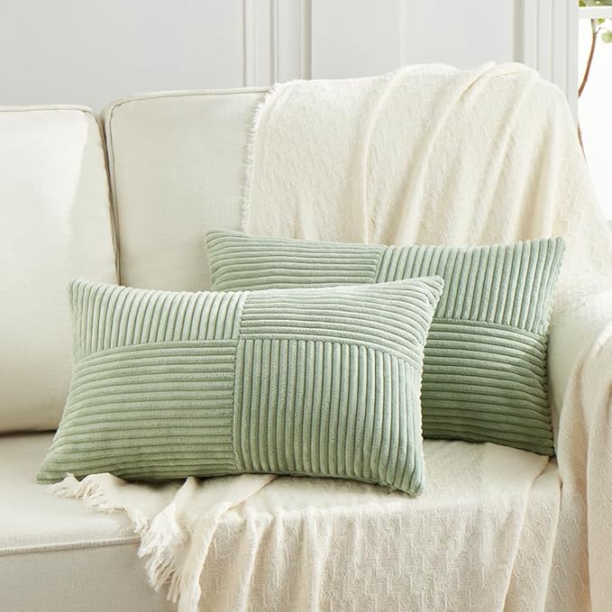 Fancy Homi 2 Packs Sage Green Lumbar Decorative Throw Pillow Covers 14x22 Inch by Fancy+Homi