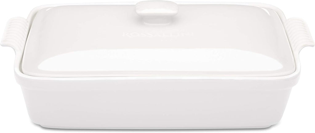 Stoneware Casserole Dish with Lid, 4.23 Quart, Glossy White