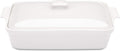 Stoneware Casserole Dish with Lid, 4.23 Quart, Glossy White