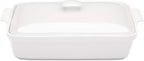 Stoneware Casserole Dish with Lid, 4.23 Quart, Glossy White