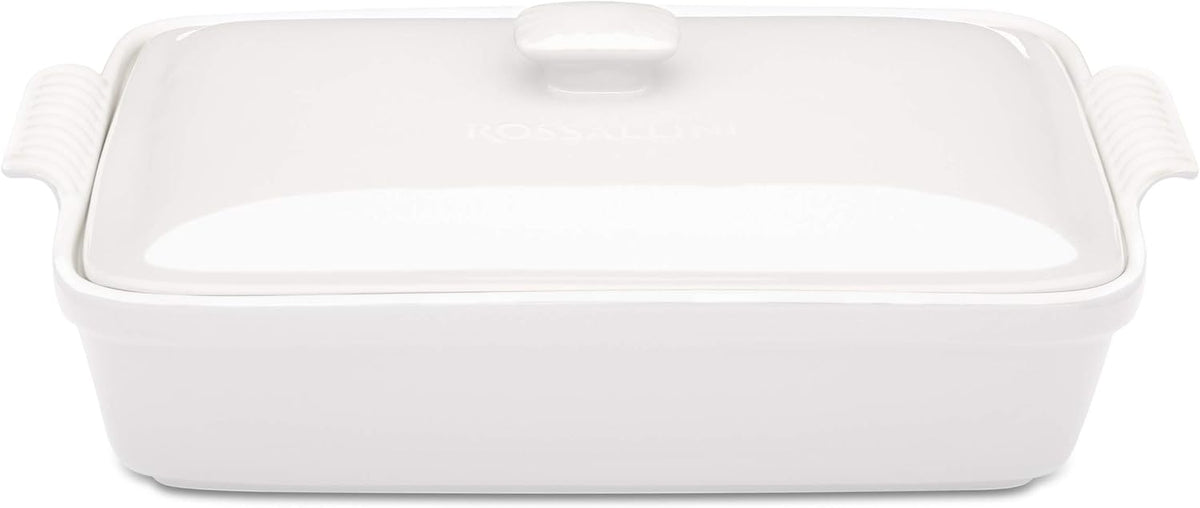 Stoneware Casserole Dish with Lid, 4.23 Quart, Glossy White