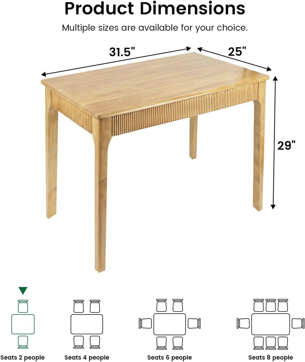 31.5" Solid Wood Dining Room Table,Rectangular Kitchen Real Wooden Table