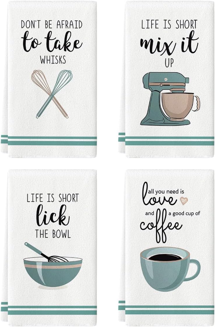 Artoid Mode Ware Funny Coffee Kitchen Towels Dish Towels, 18x26 Inch Farmhouse Daily Holiday Cooking Baking Decoration Cleaning Set of 4
