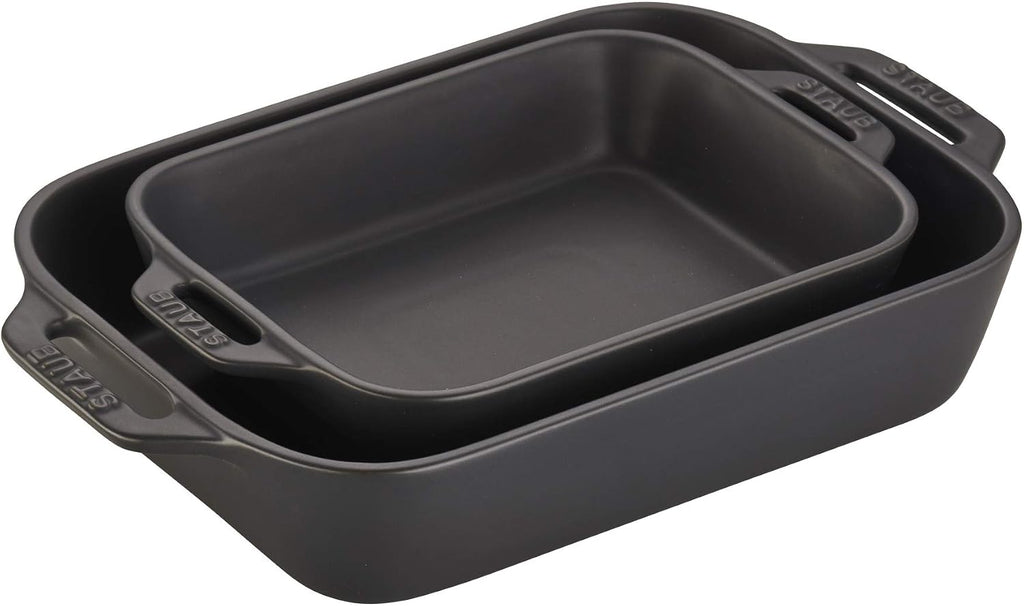 STAUB Ceramic Rectangular Baking Dish Set, Casserole Dish, 2-Piece, Citron