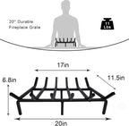 20 Inch Fireplace Grate Heavy Duty Solid Steel with 3 Piece Fireplace Tray Ash Pan for Indoor Hearth Outdoor Fire Pit Chimney Hearth Kindling Tool