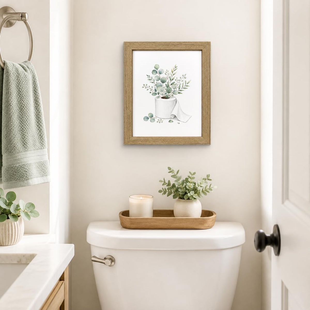 Eucalyptus Bathroom Wall Decor, Wood Framed Botanical Wall Art 8x10 Inch