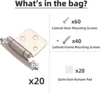 DecoBasics Cabinet Hinges Brushed Nickel for Kitchen Cabinets Doors (10 Pair -20 Pcs) -1/2" Overlay (Variable) -Self Closing Kitchen Cabinet Hinges Flush Mount w/Silicon Bumpers & Hardware Screws