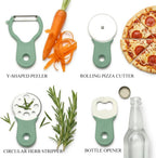 HAO'S COOK 8-Piece Nesting Kitchen Gadget Set, Space-Saving Stackable Utensil Set with Graters, Peeler, Pizza Cutter, Herb Stripper & Bottle Opener, Compact Cooking Tools for RV, Apartments & Camping