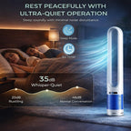 41" Bladeless Tower Fan with Air Filter, 80° Oscillating Standing Fan with Remote Control, 8 Speed Settings, 8H Timer, LED Display Quiet Cooling Fan for Bedroom, Living Room, Office,Blue/White