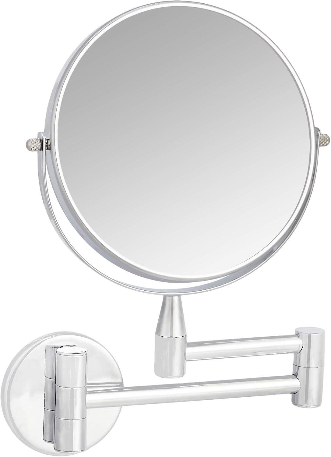 Amazon Basics Wall Mount Round Vanity Mirror with 360° Rotation, Double Sided, 1X/5X Magnification, Adjustable, 12.8"L x 10"W, Chrome