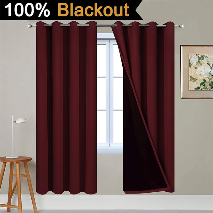 Yakamok 100% Blackout Curtains 72 Inches Long, 2 Thick Layers Completely - Image 2