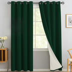 Yakamok Dark Green Linen Curtains 100% Blackout 84 Inches Long, Room Darkening by Yakamok