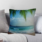 Tropical Palm Tree Green Throw Pillow Covers 18x18 Set of 2,Carribean Coastaline Beach Ocean Waves Decorative Pillow Covers for Sofa Couch Living Room Soft Home Decor,Outdoor Cushion Cases