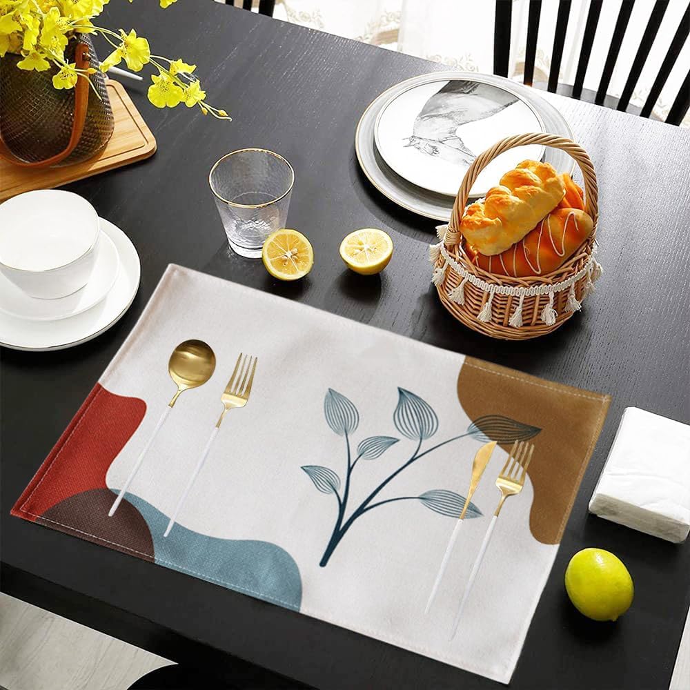 Modern Table Placemats Set of 4 Abstract Leaf Place Mats Colorful Table Mat