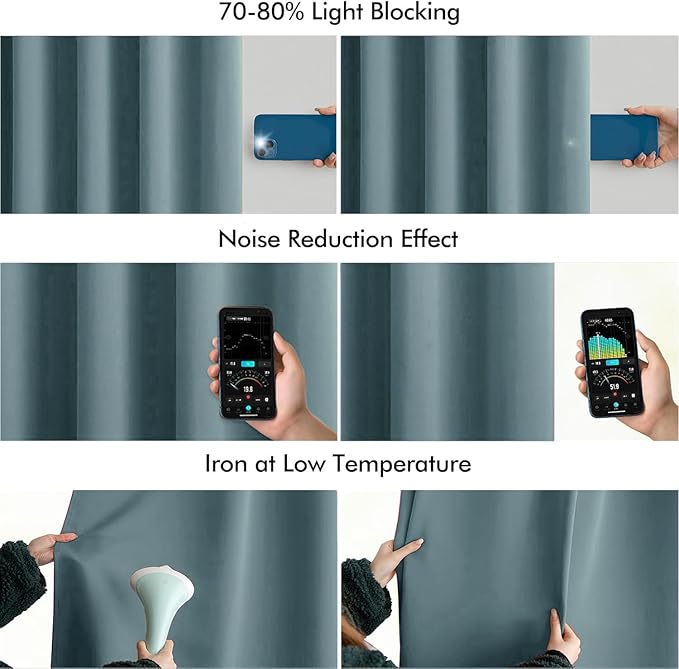 MIULEE Greyish Blue Back Tab Blackout Curtain 96 Inch Long 2 Panels Set - Image 5