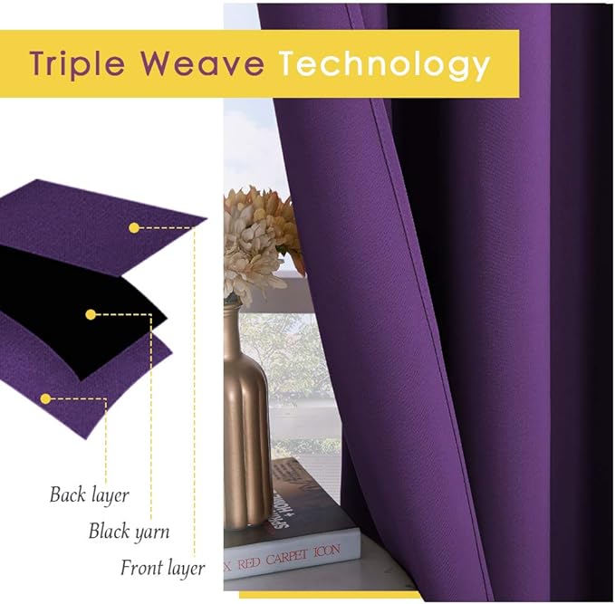 NICETOWN Royal Purple Blackout Curtain Panels 48 inch Long Set of 2 - Image 3