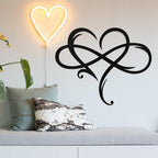 Infinity Heart Wall Decor, Unique Infinity Heart Metal Art Wall Decor Love Sign Steel Wall Plaques Bedroom Ornaments for Home Wedding Decor, Room Living Room Decoration (Black, 15.7x14inch)