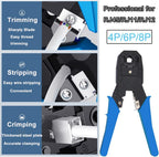 LEATBUY Network Crimp Tool Kit for RJ45/CAT5/CAT6, Professional Crimper Connector Stripper Cutter, Computer Maintenance Lan Cable Pliers Tester Ethernet Repair Set (Blue)