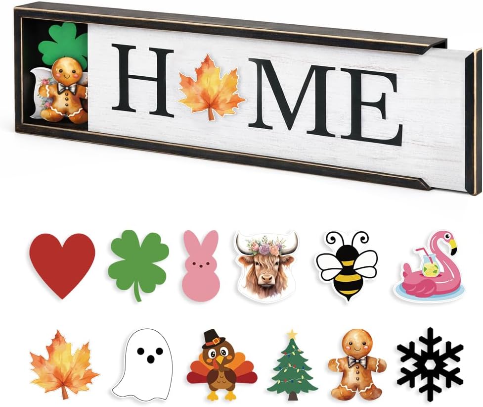 Christmas Tabletop Decor, Interchangeable HOME Sign Farmhouse Holiday Decor