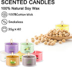 40 Pack Scented Candle Set, 10 Fragrances, 35g Natural Soy Wax Candles with Smokeless Cotton Wicks, Ideal for Home Decor, Yoga, Meditation, Spa & Gifting.Mother's Day