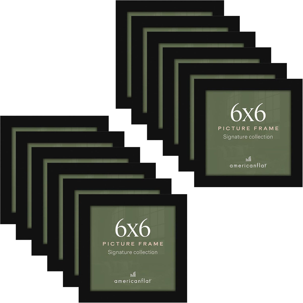 Americanflat 6x6 Picture Frame with Polished Plexiglass - Set of 12 - Signature Collection - Picture Frames with Engineered Wood - Square Frame for Tabletop and Wall Display - Black