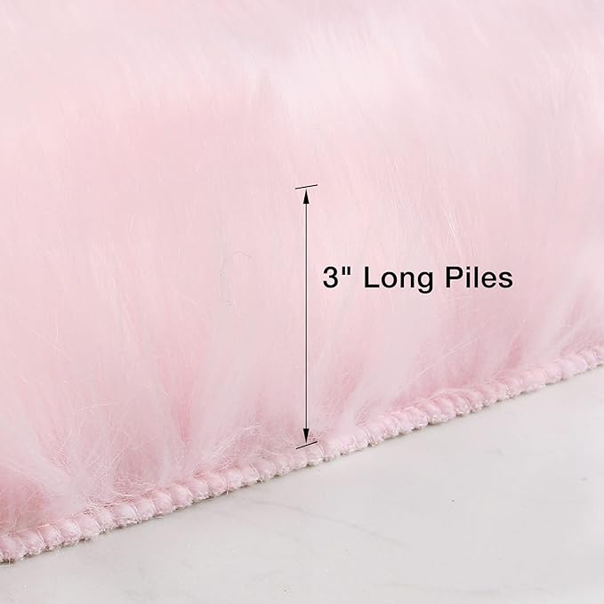 duduta Pink Faux Sheepskin Round Rug 4x4 ft, Fluffy Shag Fur Bedroom Nursery - Image 2