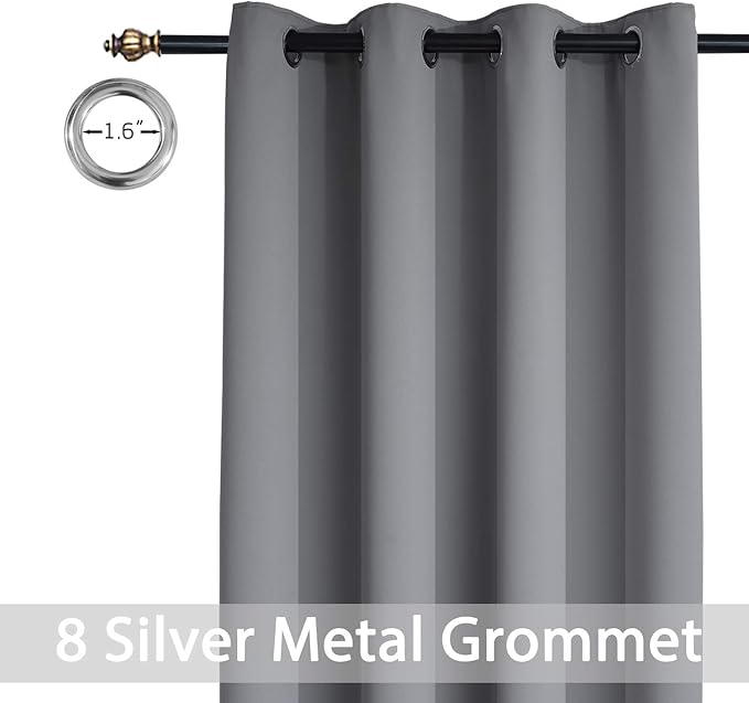 Yakamok Grey Blackout Curtains for Bedroom, Light Blocking Thermal Insulated - Image 3