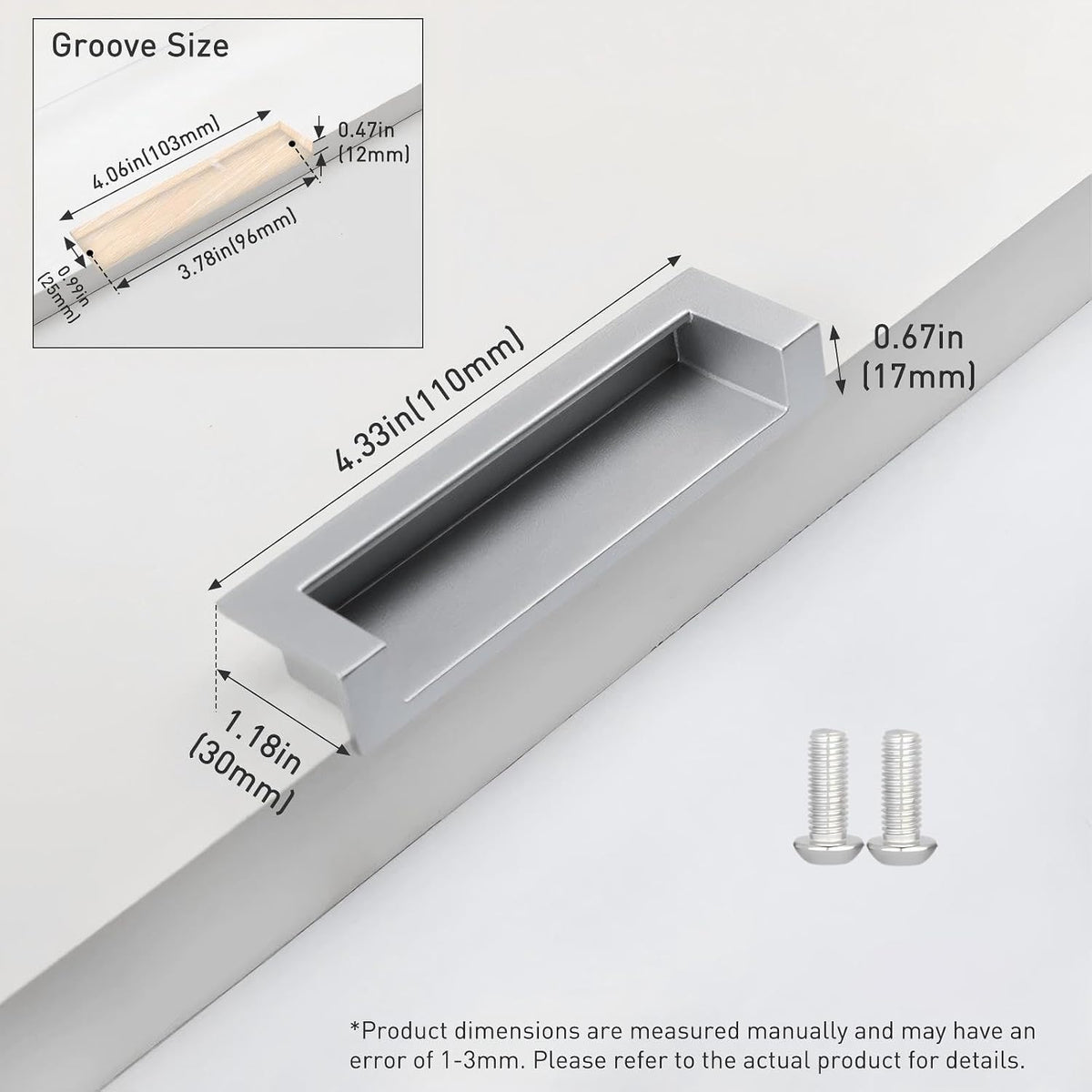 Recessed Handles, Inset Hidden Pull, Flush Handles (2, Silver, 4.35in)