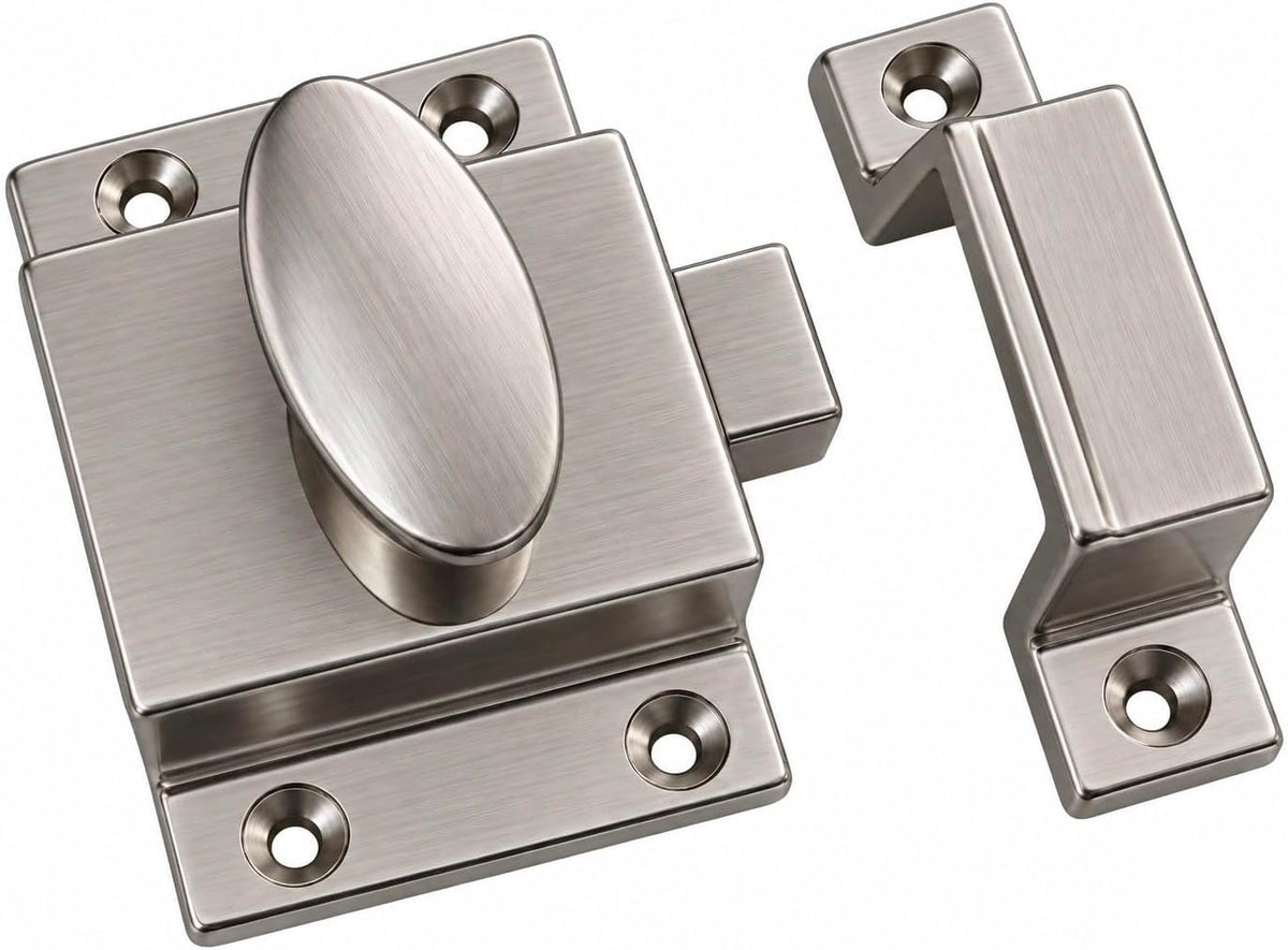 Traditional Large Oval Turn Cabinet Latch, Solid Brass, 2", for Cupboard & Other Furniture, Brushed Satin Nickel, 1 Pack, Made in Taiwan